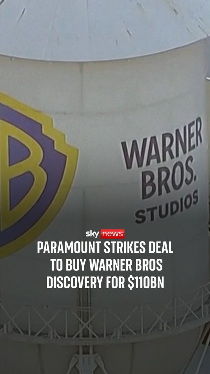 Paramount has struck a $110bn deal to buy Warner Bros Discovery after Netflix walked away from the bidding war. Paramount, which is led by billionaire Larry Ellison's son, David, has deep political connections to Donald Trump's administration. #SkyNews