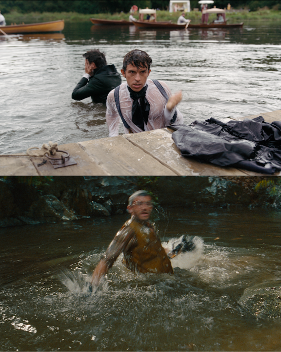 who keeps making jonathan bailey get in the water and climb back out? (thank you)