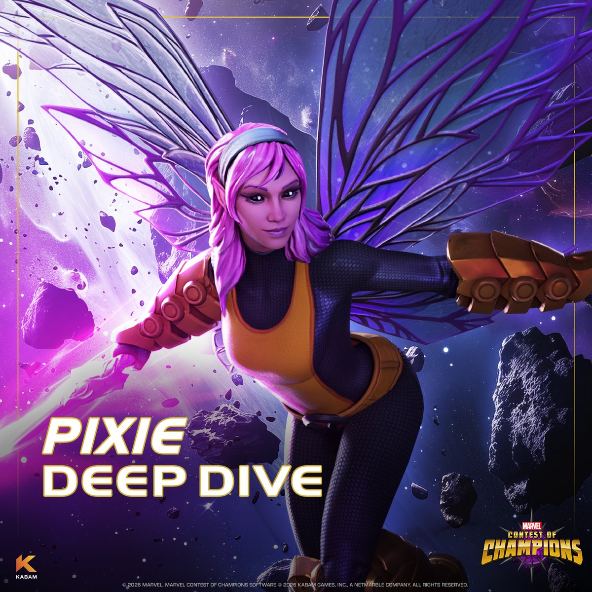 With glittering wings, powerful spells, and her iconic dagger made of pure soul (literally), Pixie, joins The Contest in March ✨
