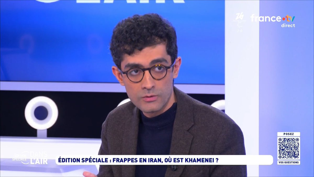 "Sur toutes les images qui nous parviennent d’Iran, les gens poussent des cris de joie. Ils sont contents de voir le régime se faire bombarder […] Le régime est au coin du mur". Farid Vahid, dans #cdanslair