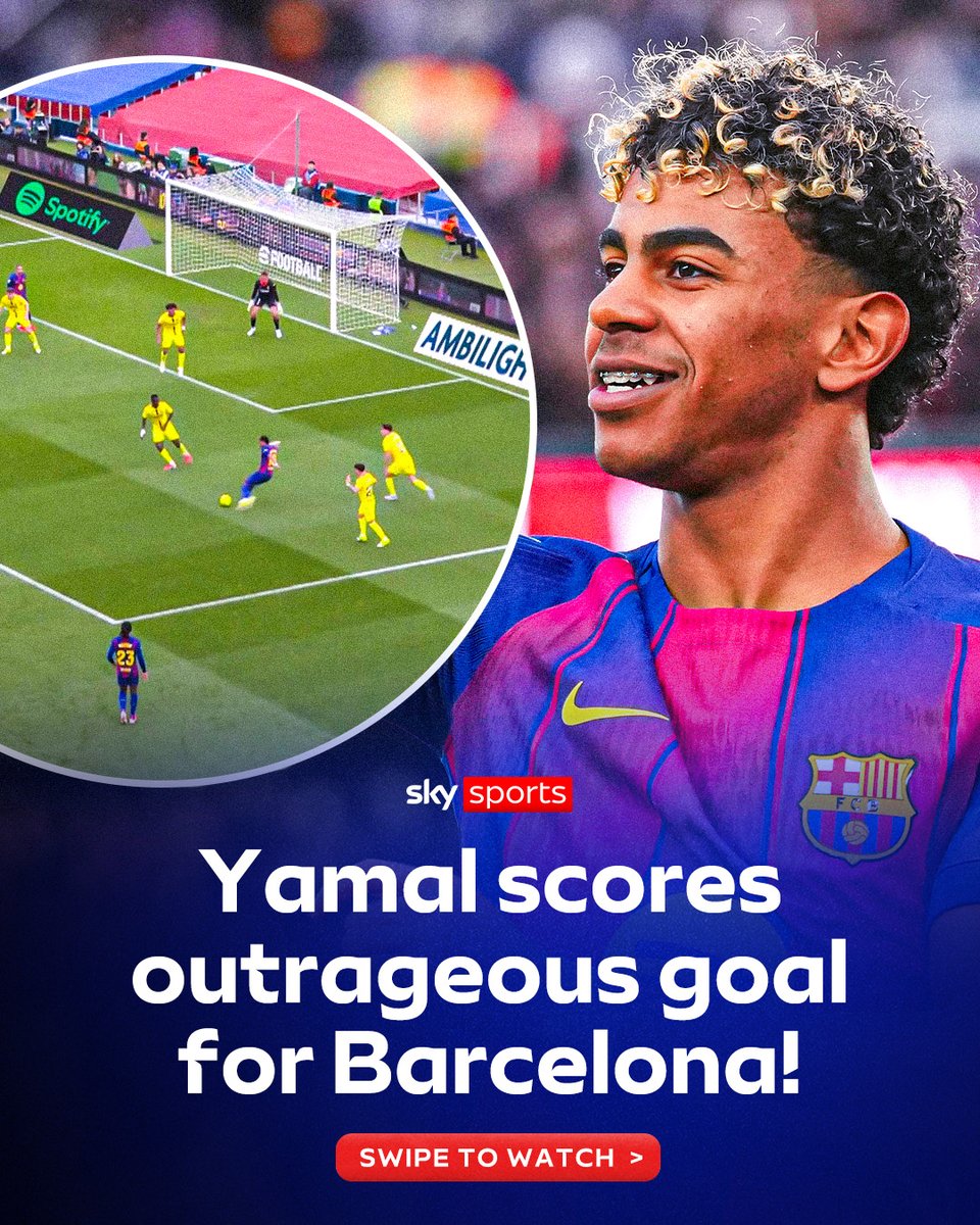 Lamine Yamal became the youngest player to score his first La Liga hat-trick after netting three in Barcelona’s 4–1 win over Villarreal 👏 ...Just look at this outrageous goal 🤯