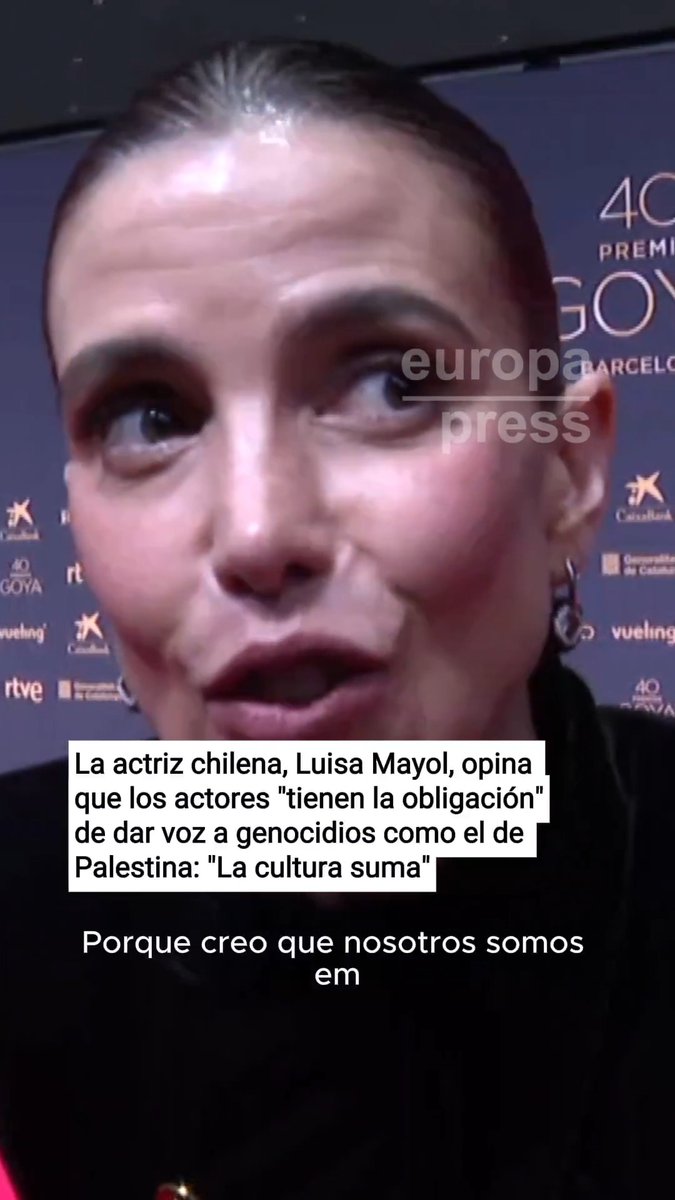 La actriz chilena Luisa Mayol afirma que los actores “tienen la obligación” de dar voz a genocidios como el de Palestina: “La cultura somos una voz que damos a los que no tienen voz” #Goya2026
