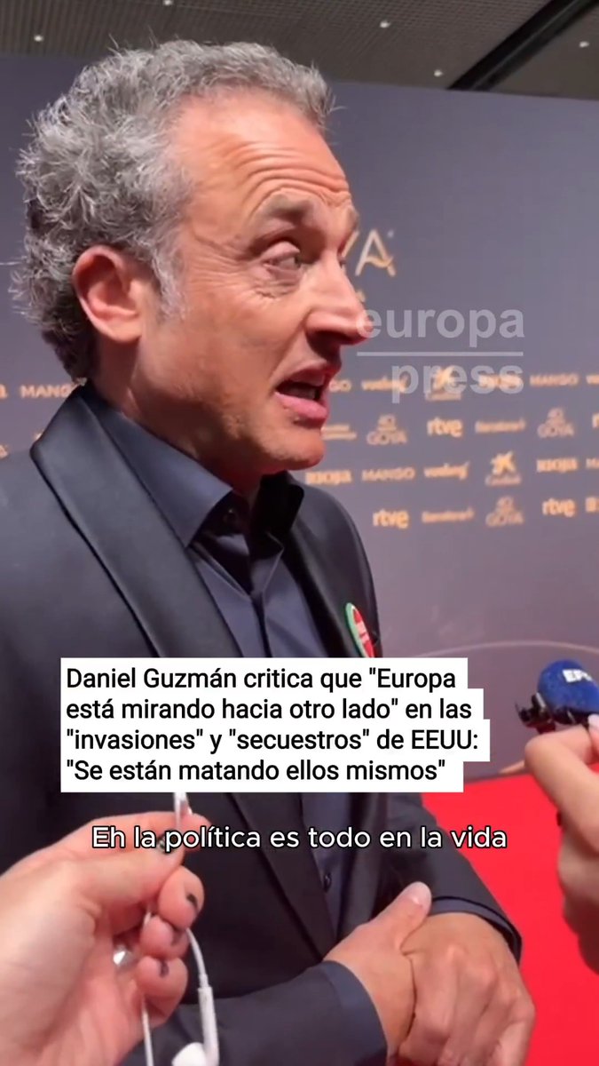 El director Daniel Guzmán critica en los #Goya2026 que "Europa está mirando hacia otro lado" en las "invasiones" y "secuestros" de EEUU: "El genocidio de Gaza, la invasión a un pueblo soberano como es Venezuela, el ICE... esto ya no tiene sentido"