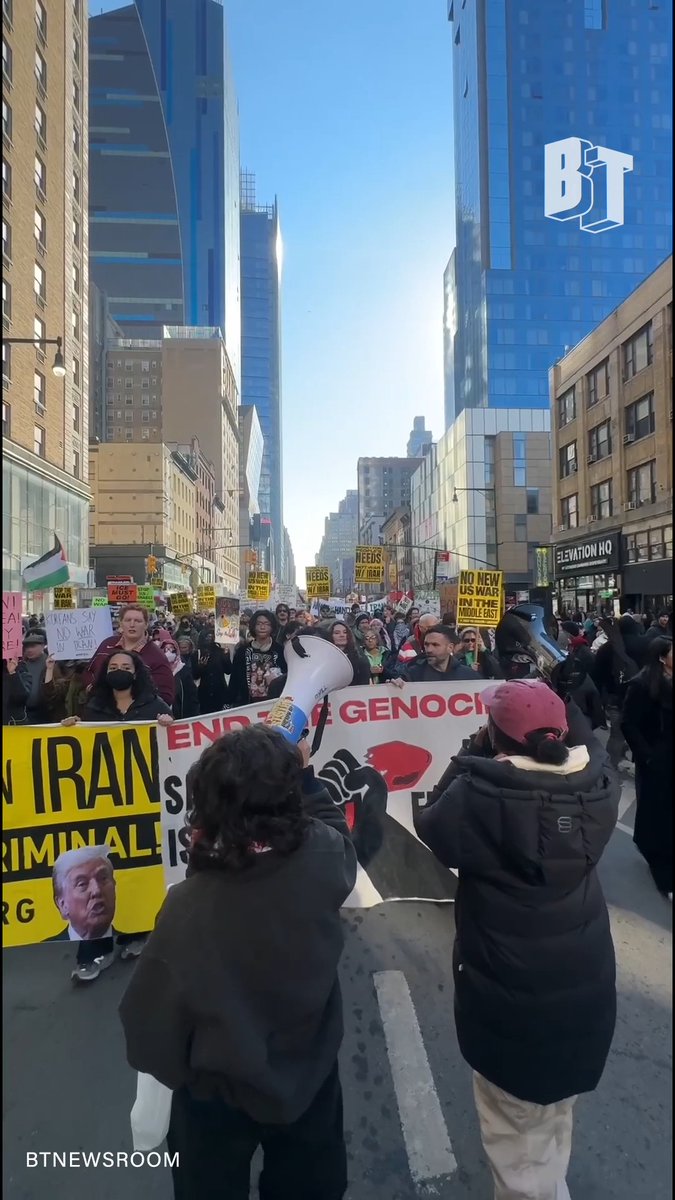 BREAKING: Huge march through New York City against the US-Israeli war on Iran. Protestors chant, "From the belly of the beast, hands off the Middle East!"