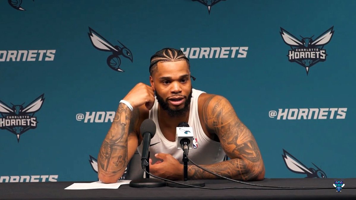 🎙️ Miles Bridges on the building fan energy: "It felt great. The crowd is gradually getting louder and louder. Every win, we're getting closer to the postseason. The fans are showing up for us and we're feeling the love... it's great to be back." "It's a different vibe. We'd go to away games, the teams would be loud, cheering them on. We didn't have the same at home. Some people showed up, but now it's like everybody's showing up, showing us love. Shoutout to the fans who've been down with us before, and shoutout to the fans now. I'm happy to be a part of this." 🎙️ On Coby White: "Just a dynamic veteran guard off the bench. He's doing a great job. He could score 20-30 each night if he wanted to, but just to have him as a sixth man, that's great for us. He's playing his own time, so it feels extra good for him and he should be comfortable. We're trying to make him comfortable here on this team and we're happy to have him."