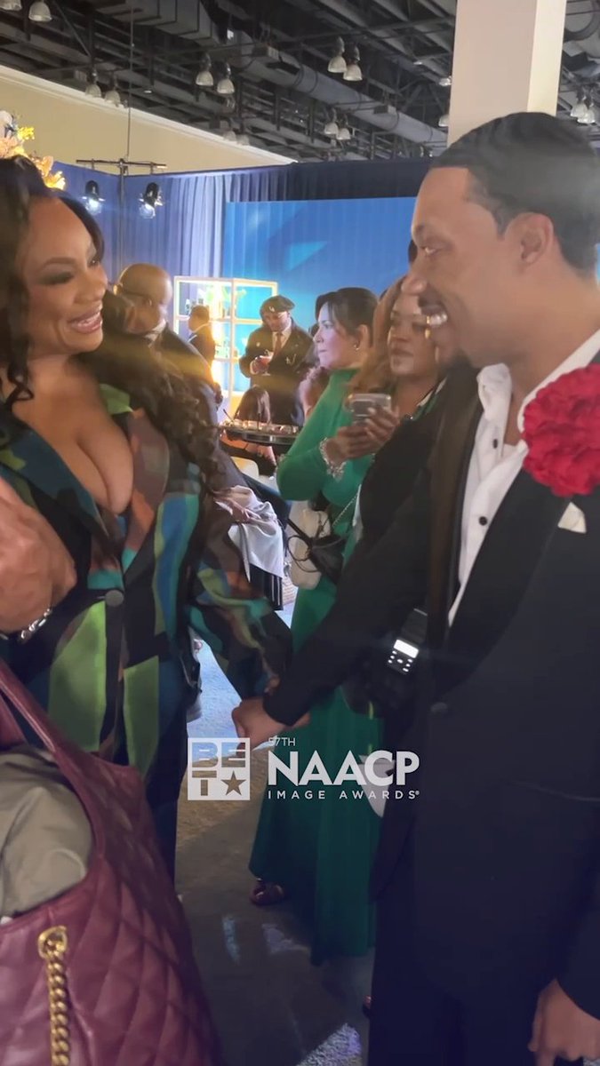 When Black excellence pours into Black excellence. Tyler James Williams and Ms. Pat sharing a moment on the carpet. #NAACPImageAwards