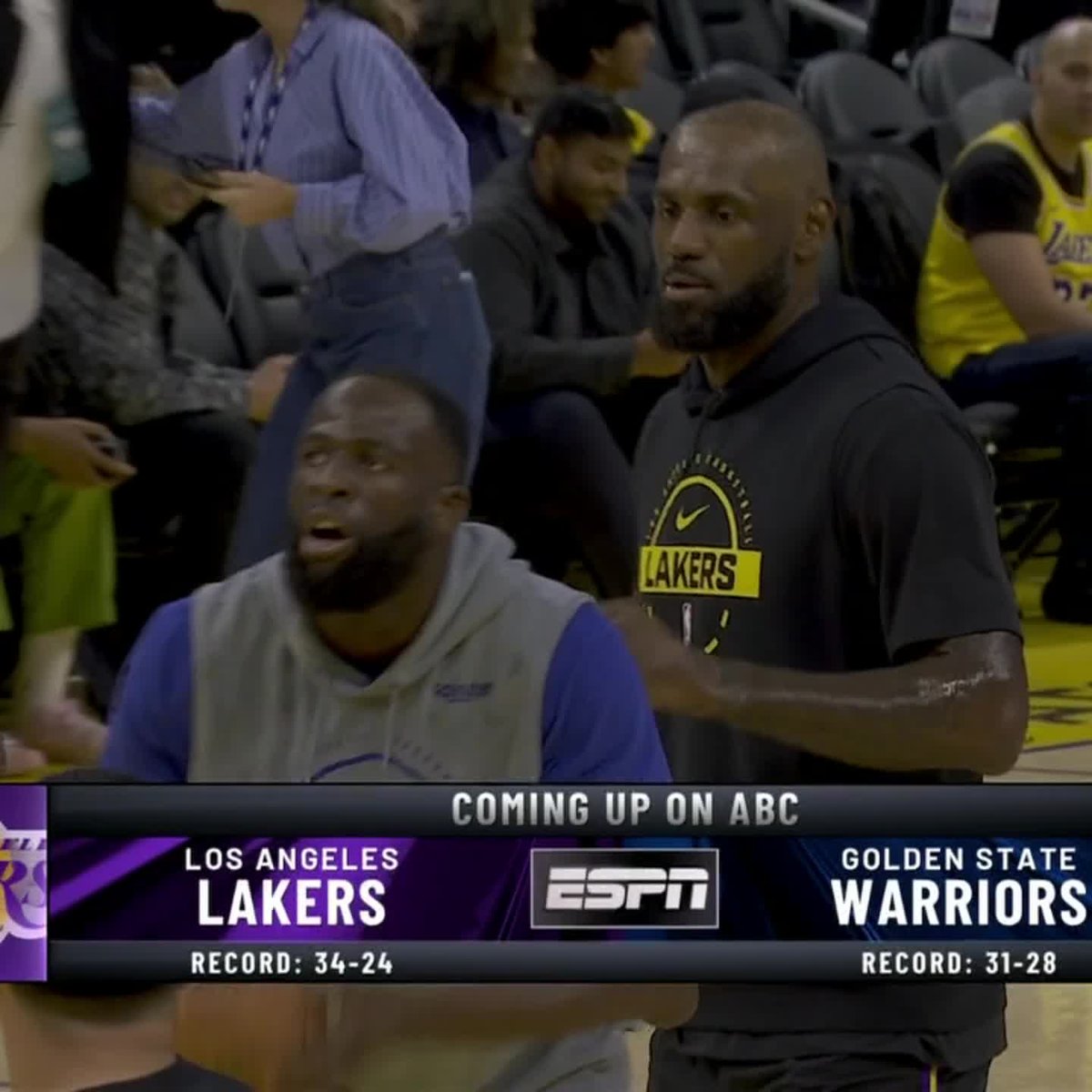 LeBron messing with Draymond in warmups ๐ Watch Lakers-Warriors NOW on ABC and the ESPN App ๐ฟ