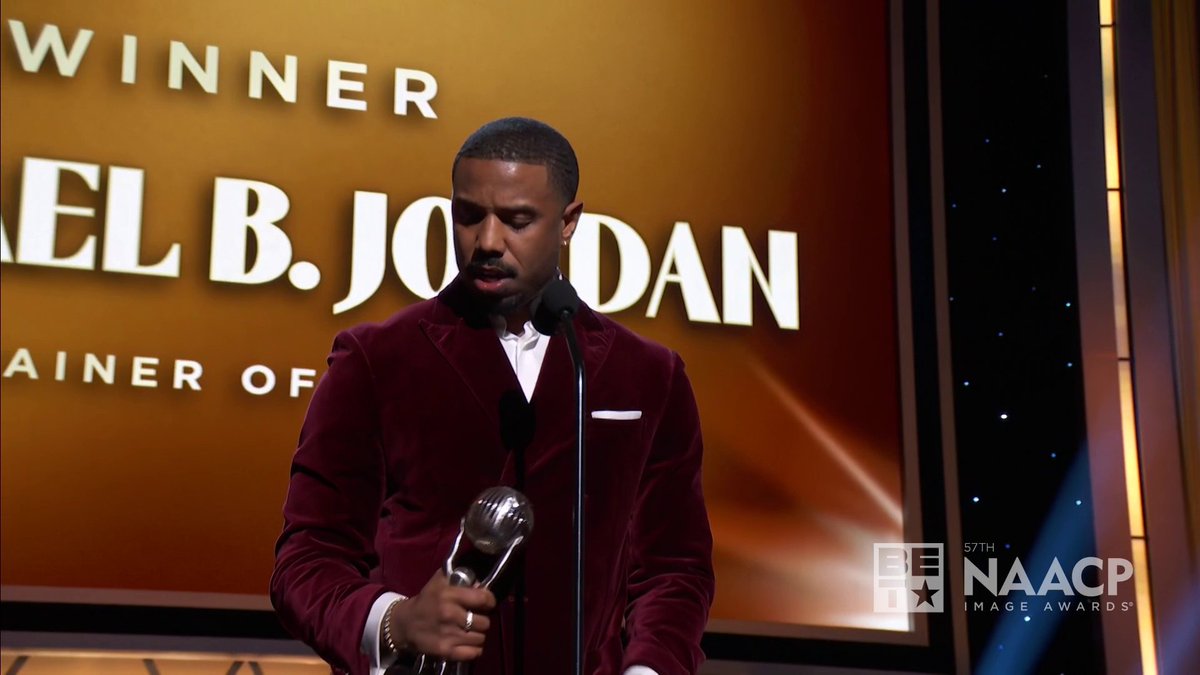 Michael B. Jordan accepts the award for Entertainer of the Year at the 57th NAACP Image Awards.