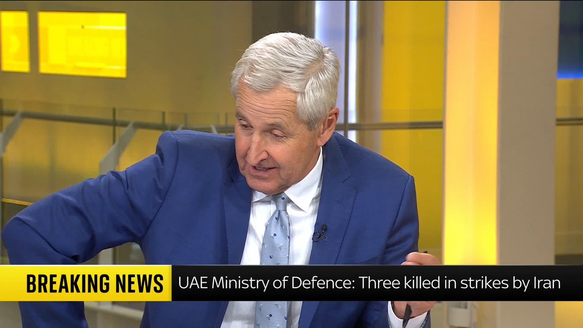 BREAKING: Three people have been killed and 58 people injured in the United Arab Emirates by "Iranian attacks", according to the UAE Ministry of Defence 📺 Sky 501, Virgin 602, Freeview 233 and YouTube