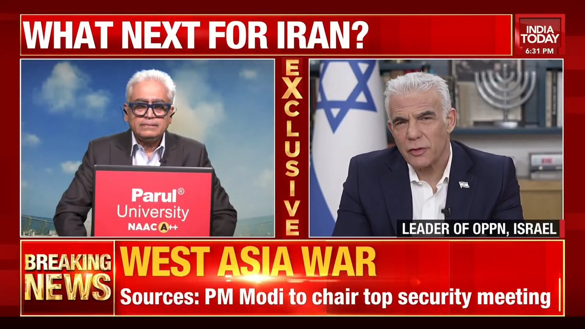 #EXCLUSIVE | "This is a just war against the terrible terror organization disguised as a country": Yair Lapid, Leader of Opposition, Israel @SardesaiRajdeep יאיר לפיד - Yair Lapid
