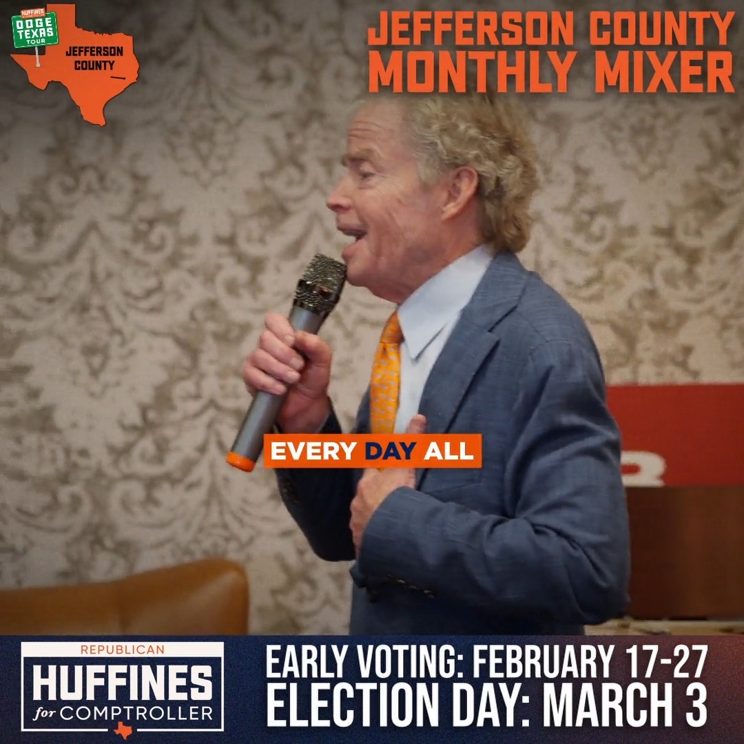 📍 JEFFERSON COUNTY, TEXAS Great to be with the patriots of Jefferson County. I laid out exactly how we’re going to make sure your hard-earned money is spent wisely. Government works for you, not the other way around. Vote Trump-Endorsed HUFFINES for Comptroller THIS Tuesday, March 3rd.