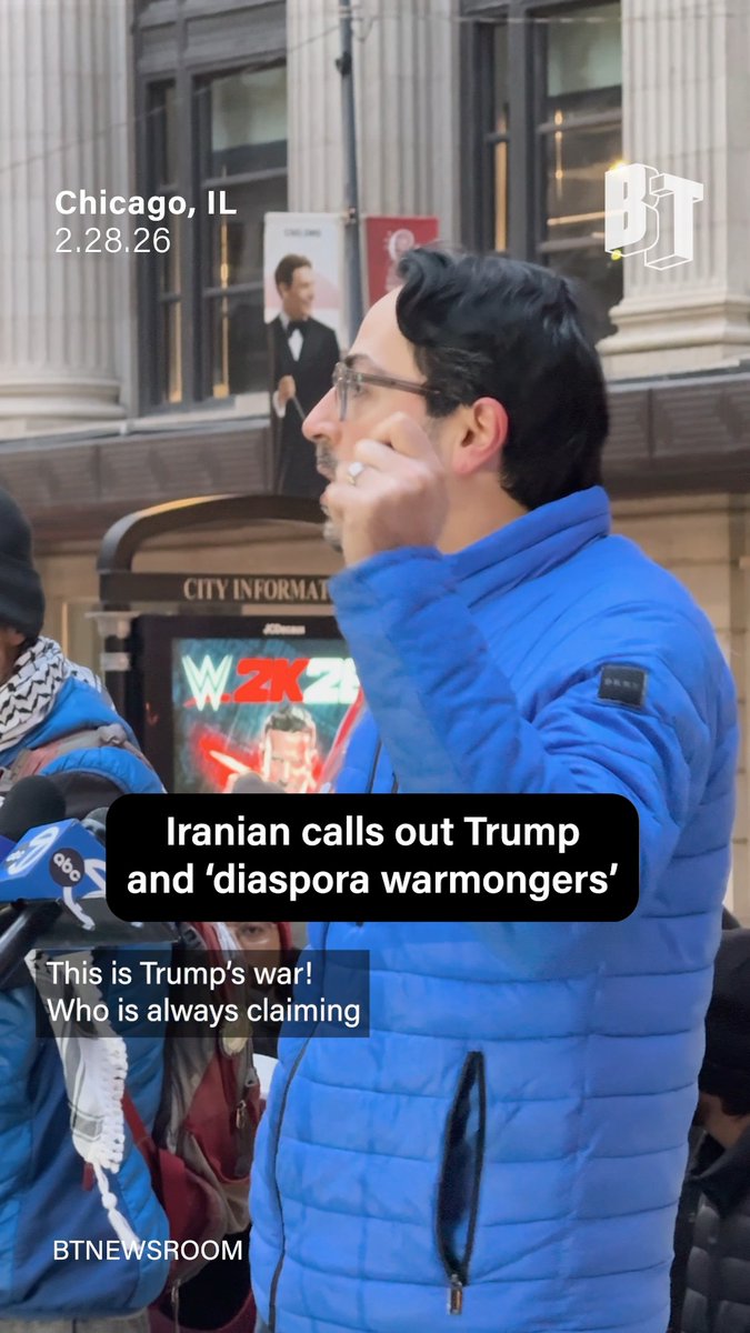 “Bombing, striking, war do not bring democracy to our country.” At a “Stop the war with Iran” rally in Chicago, an Iranian speaker calls out Trump for using U.S. taxpayer dollars to fund war in his home country. He also criticizes Iranian “diaspora warmongers” who have been “begging Trump and Israel to bomb Iran.” Hundreds of Chicagoans took to the streets on Saturday in response to the U.S.-Israeli attack on Iran, with more actions across the country planned for Sunday and Monday.