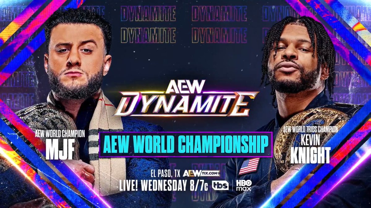 #AEWDynamite 8/7c, TBS + HBO Max Wednesday, 3/4! AEW World Championship Maxwell Jacob Friedman™️ vs Kevin Knight ケビン・ナイト The Jet confronted AEW World Champion MJF on Collision about being World Title material! MJF defends the AEW World Title vs Kevin Knight, to kick off Dynamite at 8/7c THIS WEDNESDAY!