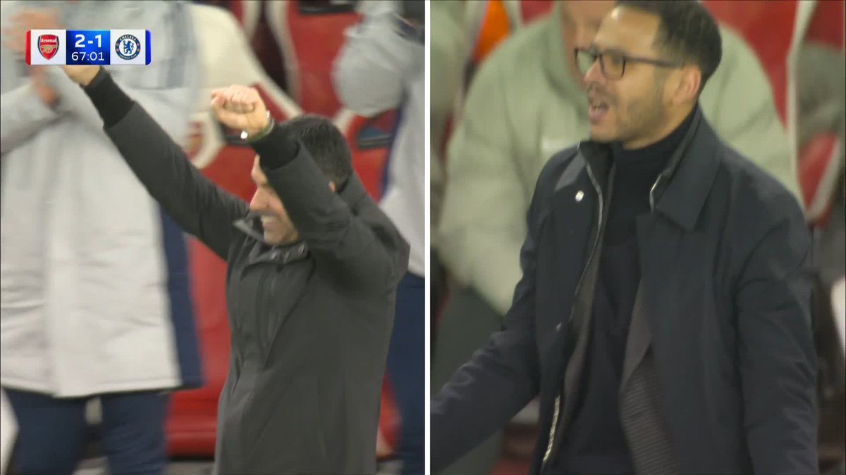 Pure emotion on the touchline 😤⚡️ Liam Rosenior is raging while Mikel Arteta is over the moon.