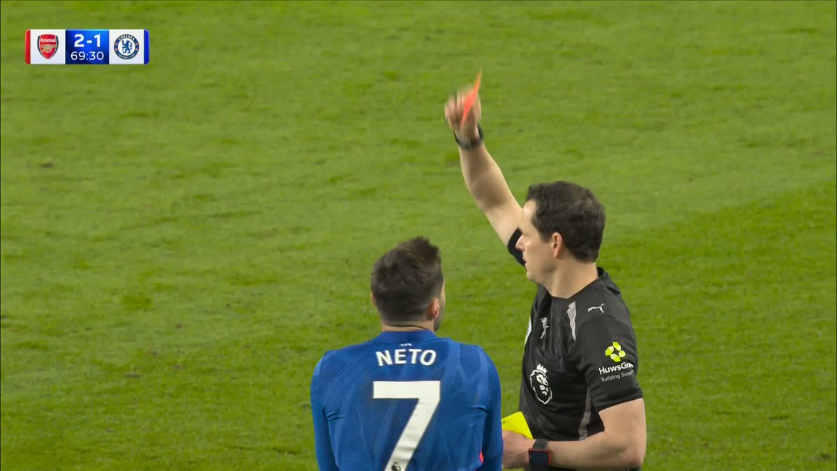 Pedro Neto is SENT OFF after a challenge on Gabriel Martinelli! 🟥