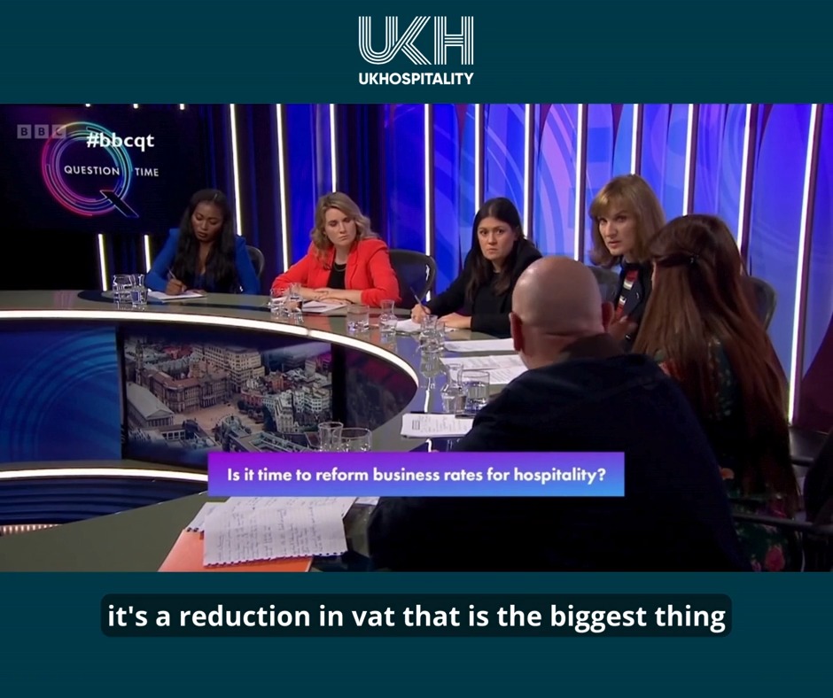"A reduction in VAT is the biggest thing that would save hospitality." Thanks to Tom Kerridge for highlighting on BBC Question Time how the UK's VAT rate is an outlier compared to our competitors. That's why we have been calling for a lower rate of VAT for hospitality.