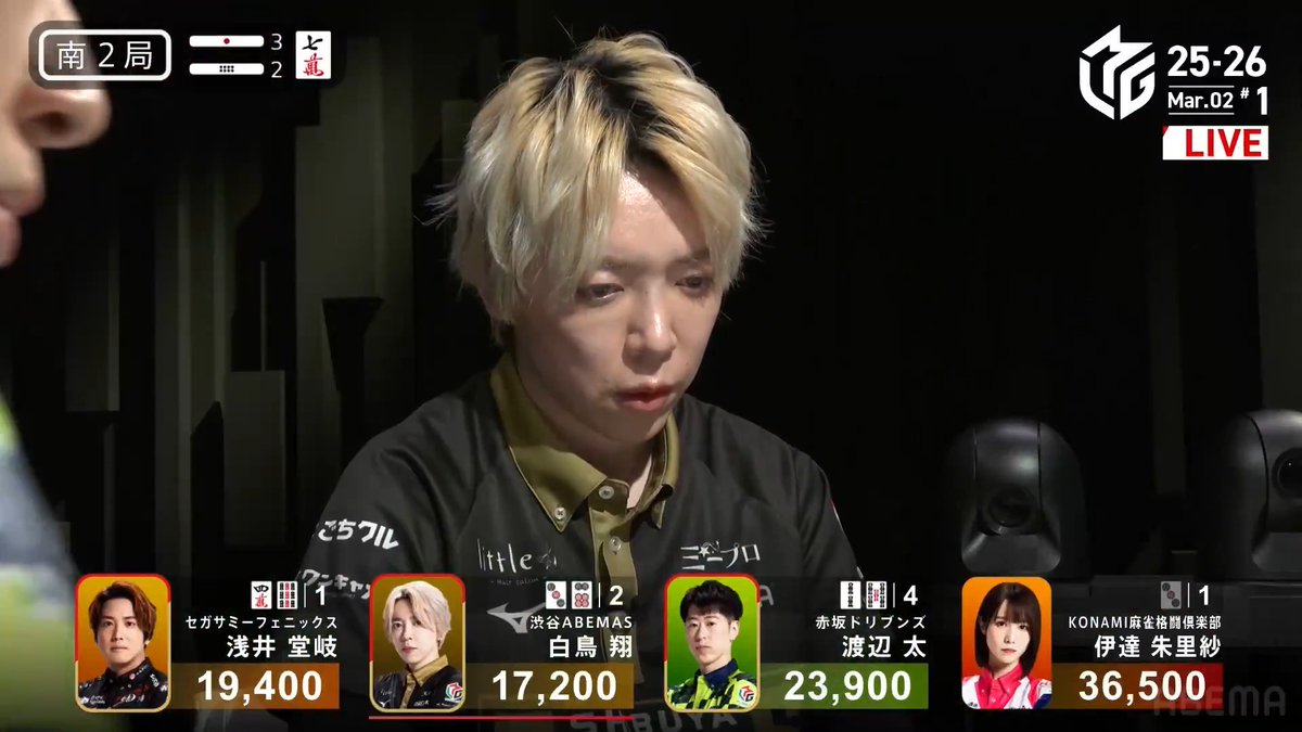 #Mリーグ 2025-26試合ダイジェスト📹 南2局2本場 #白鳥翔 選手の親満貫のアガリ！ 堂岐選手の先制リーチ、太選手のドラ4リーチ！ 2軒リーチを受けながらも 親の白鳥選手が🀛🀞待ちで追いかける！ 結果は太選手から🀞を捉える！ 白鳥選手が12000のアガリで連荘！ 👇動画タップで今すぐ無料視聴