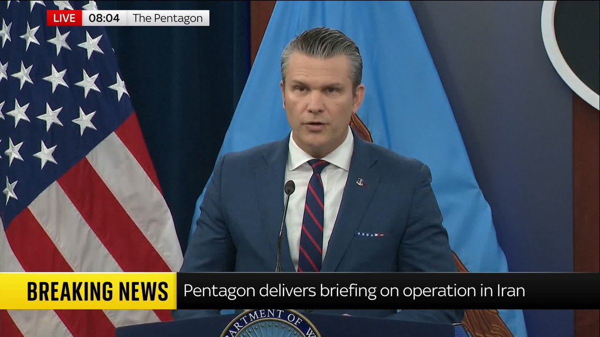 "We didn't start this war but under President Trump we are finishing it." Pete Hegseth, the U.S. secretary of defence, is giving an update on the war on Iran. 📺Sky 501 and YouTube