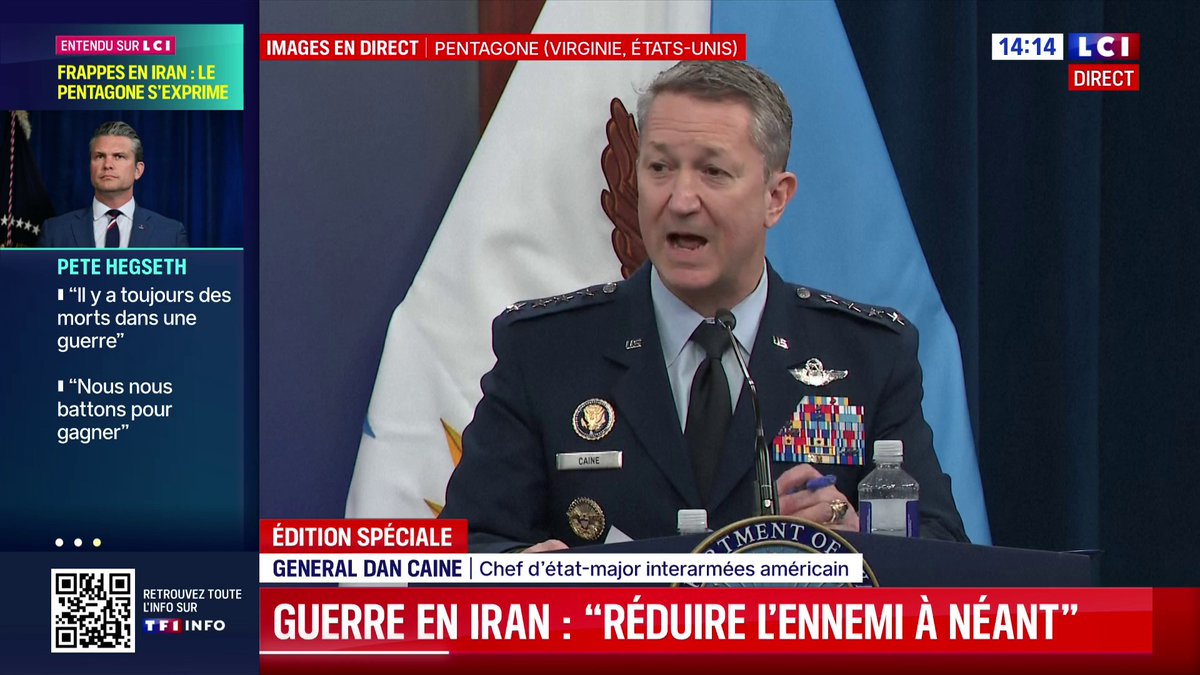 🔴🗣️ "Cela ne fait que commencer, ça va continuer", annonce Dan Caine, chef d’état-major des armées des États-Unis