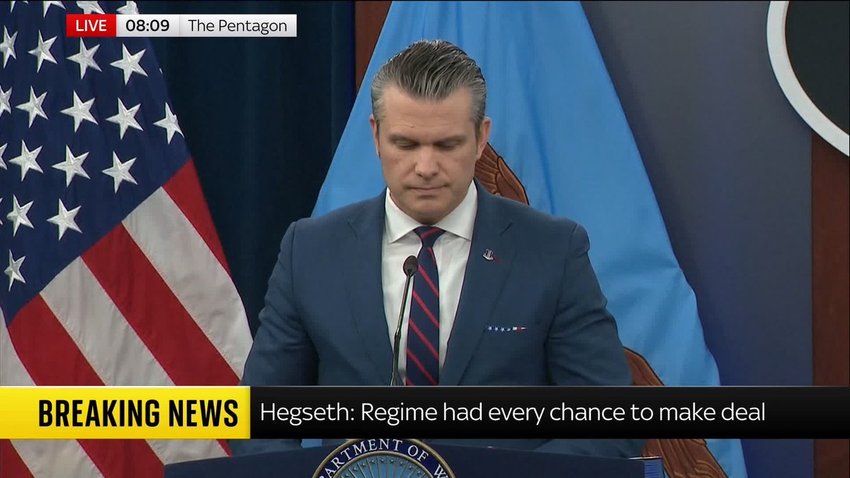 "This is not Iraq. This is not endless." U.S. Secretary of Defence Pete Hegseth, says the United States' aim is to destroy Tehran's missiles and other security infrastructure. 📺Sky 501 and YouTube