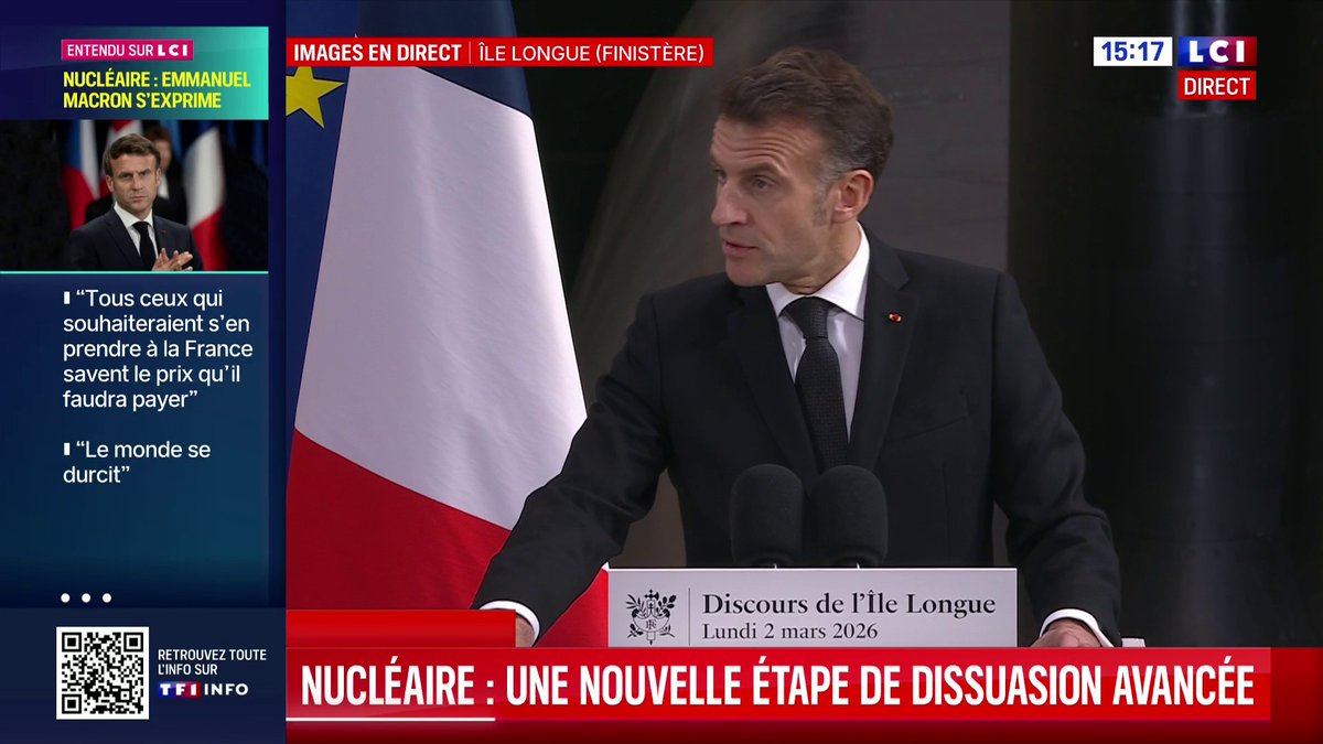 🚨🇫🇷 FLASH | "Pour être libre, il faut être craint", martèle Emmanuel Macron à propos de la dissuasion nucléaire.