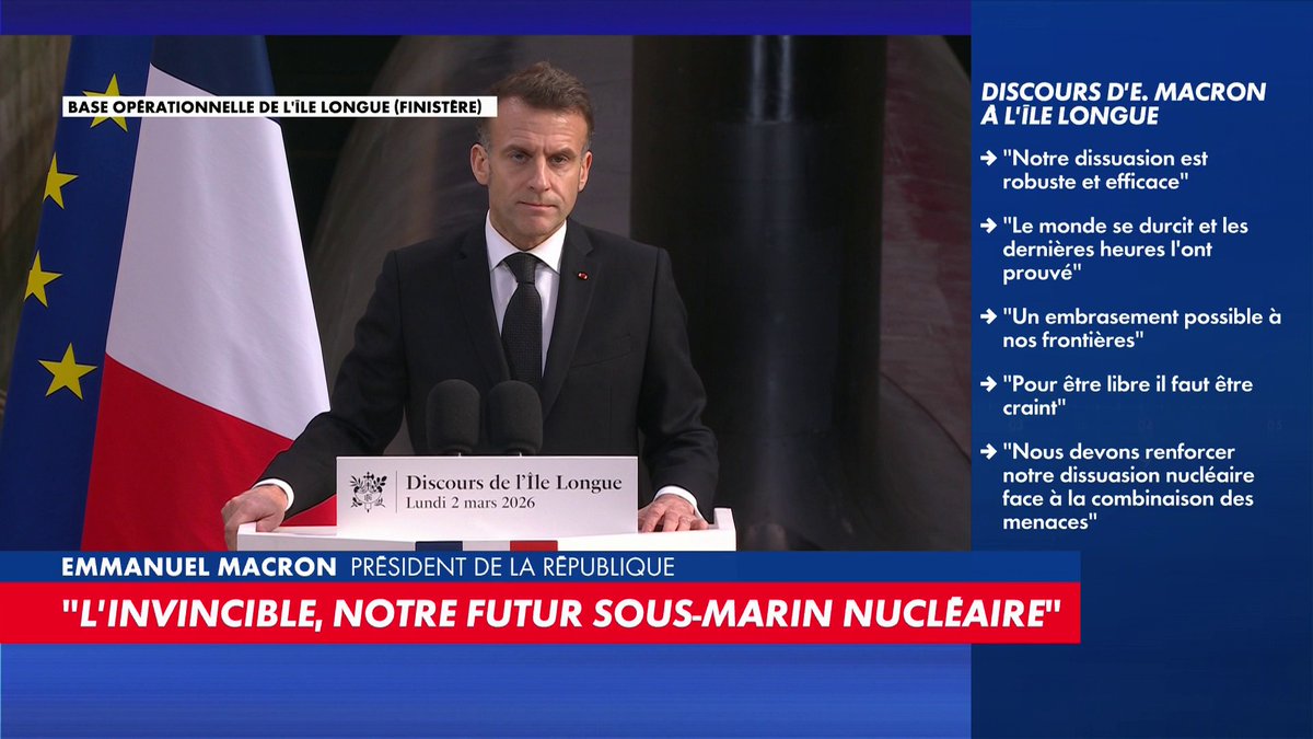 Emmanuel Macron annonce avoir ordonné l'augmentation du «nombre de têtes nucléaires» de la France. Et d'ajouter : «Nous ne communiquerons plus sur les chiffres de notre arsenal nucléaire» Toute l'info est à retrouver sur