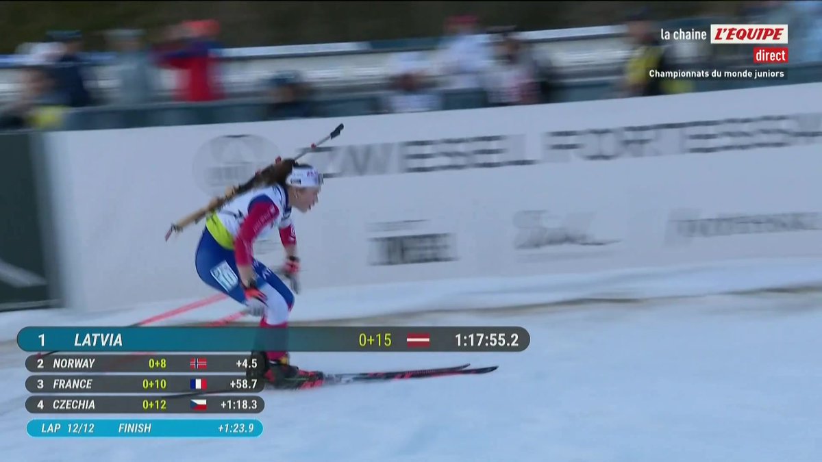 Petite sensation avec la victoire de la Lettonie sur ce relais mixte des Championnats du monde juniors. La France termine à la troisième place et s'offre une superbe médaille de bronze. Bravo aux Bleuets. 🥉