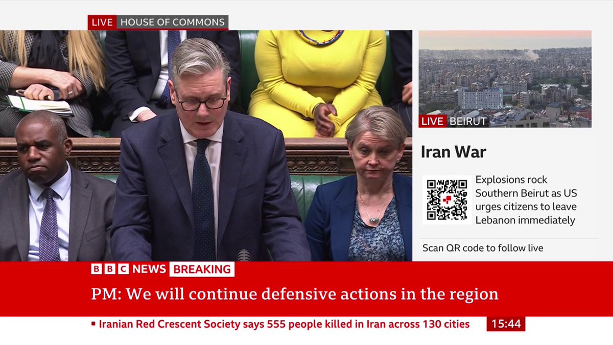 "We all remember the mistakes of Iraq, and we have learned those lessons, any UK actions must always have a lawful basis and a viable thought through plan," Keir Starmer says "We will not join offensive action now," the PM adds Follow live: