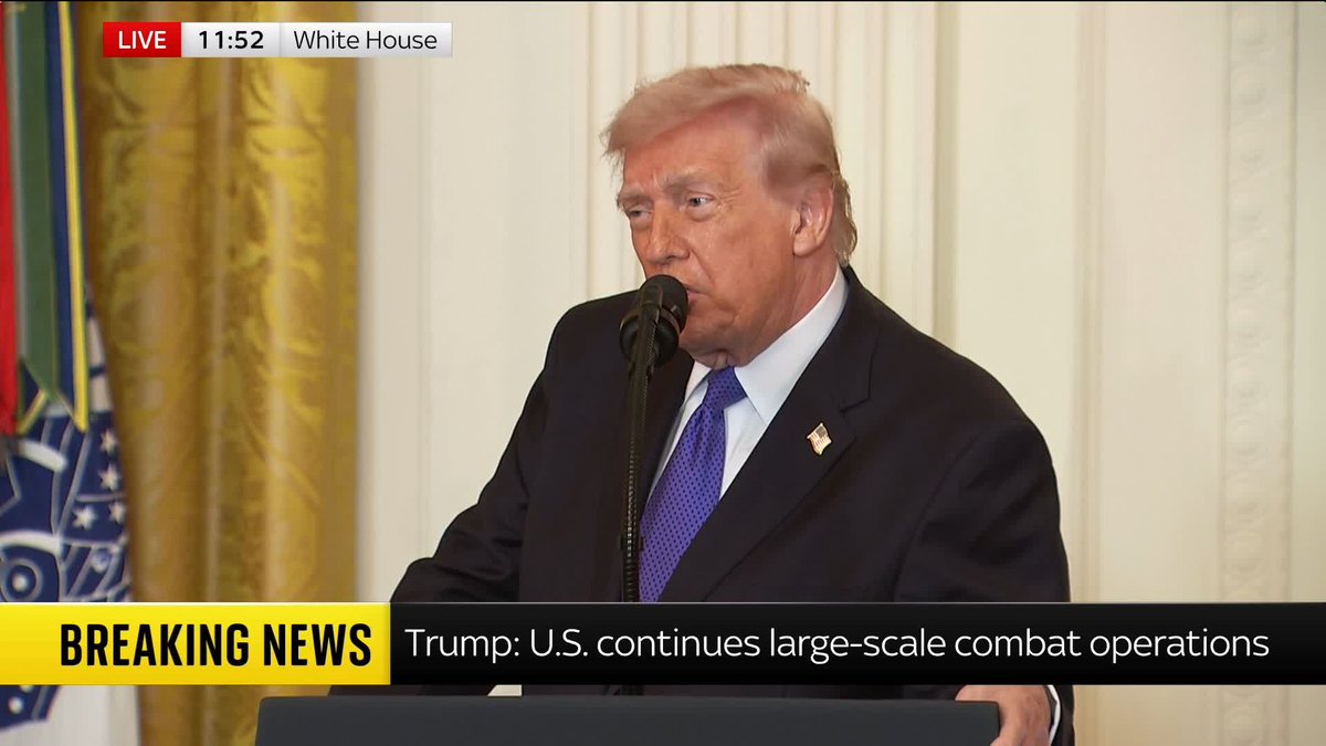 "Sick and sinister regime" U.S. President Trump outlines America's objectives regarding Iran, with their first being to "destroy their missile capability" 📺 Sky 501, Virgin 602, Freeview 233 and YouTube