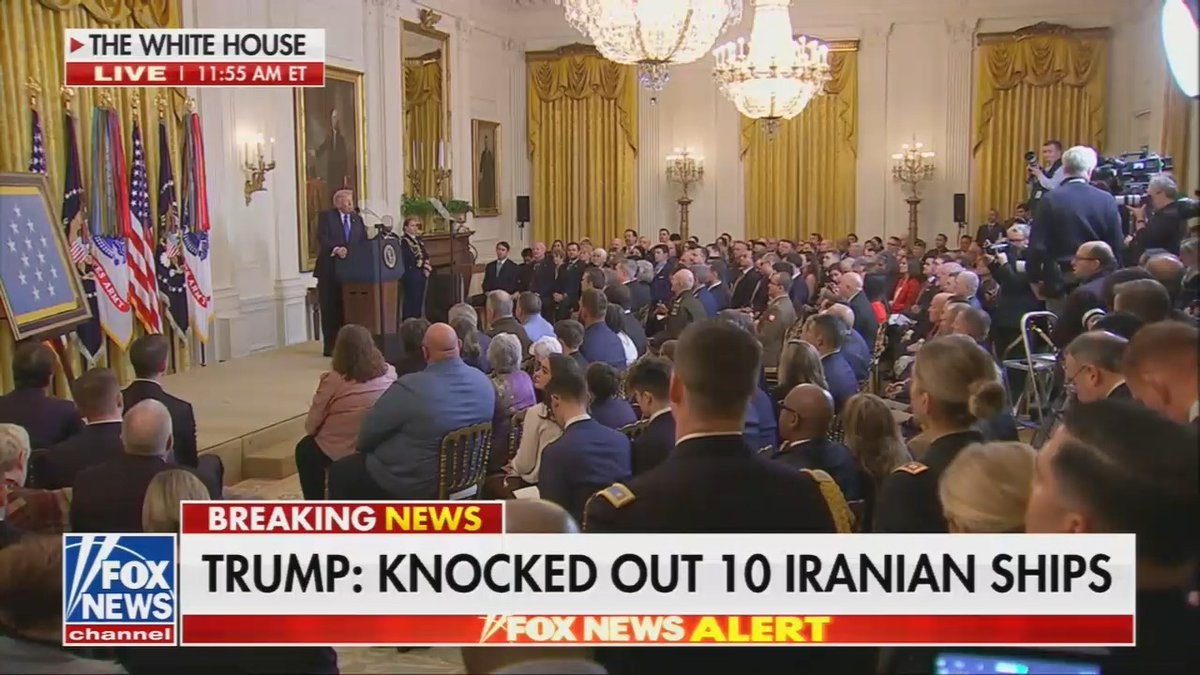 Trump gets distracted by his ballroom while talking about his war with Iran: We're improving the building. See that nice drape? When that comes down you see a very, very deep hole. But in about a year and a half, you're gonna see a very, very beautiful building. I always liked gold. It'll be spectacular, the most beautiful ballroom.