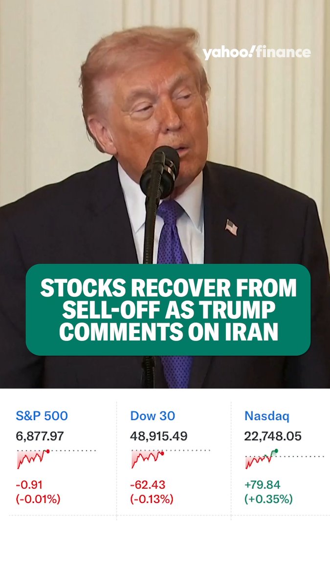 US stocks are recovering from earlier losses after President Trump's comments on the conflict with Iran.