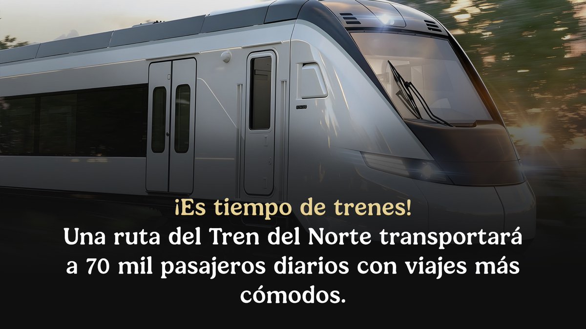 Los Trenes del Norte atenderán a 70 mil pasajeros diarios, cada una de sus 47 unidades medirá 100 metros y transportará hasta 632 pasajeros. 🚊 ¡Es tiempo de una movilidad más sustentable, es tiempo de trenes! 🛤️