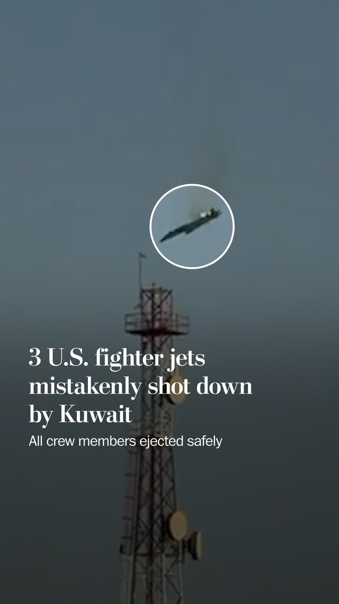 Three American F-15E Strike Eagle fighter jets crashed Monday morning over Kuwait in an “apparent friendly fire” incident, U.S. Central Command said in a statement. All six crew members ejected safely and are in stable condition. Read more: