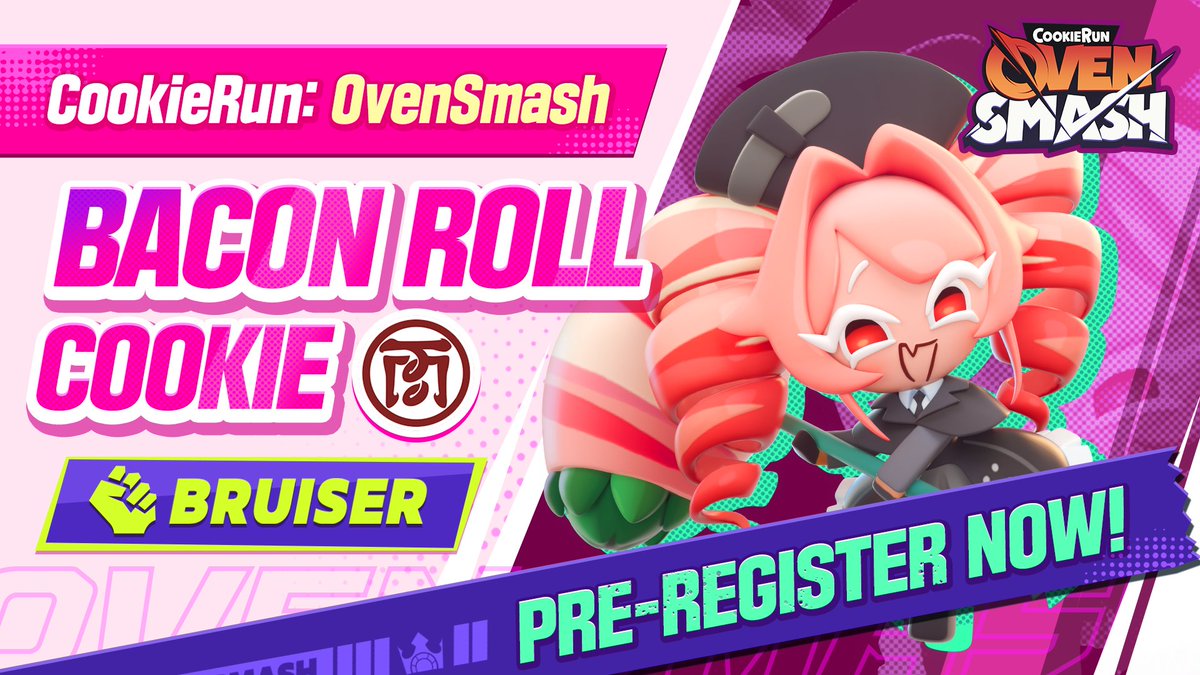 "Heehee! Wanna see what my hammer can do?" Strong, spunky, and a little too unpredictable, Bacon Roll Cookie's the kind of troublemaker you can't help but keep an eye on!💗 👇 Pre-register for CookieRun: OvenSmash now! *Prefer the app store? You can pre-register here too: Google Play: App Store: One Store: #CookieRun #CookieRunOvenSmash #PreRegistration
