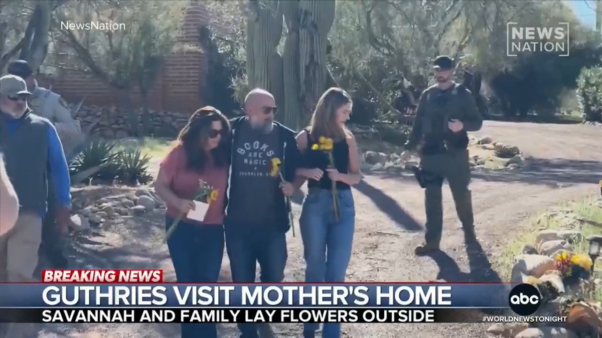 Savannah Guthrie, her sister and brother-in-law made an emotional visit to Nancy Guthrie’s Tucson home, laying flowers outside. The family has offered a $1 million reward for Nancy's recovery. Aaron Katersky reports.