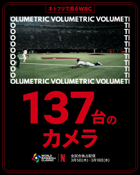 ネトフリで見る、2026 ワールドベースボールクラシック⚾️ \137台のカメラ/ こんなに"見える"野球、初めて。 137台のカメラが、ホームランや名プレーの瞬間を立体再現。 バッターやピッチャーの背後、ホームベース周辺など、 普段はなかなか見られない位置からも決定的瞬間を見逃さない🔥 #MAKEDRAMA #ネトフリWBC2026 #Netflix