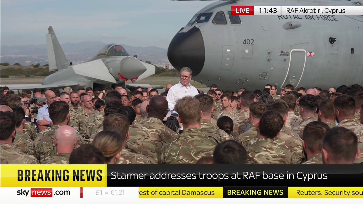 "We can't tell the world what you are doing here..." Prime Minister Keir Starmer thanked British soldiers at RAF Akrotiri. They were secretly aiding Israel's genocide in Gaza.
