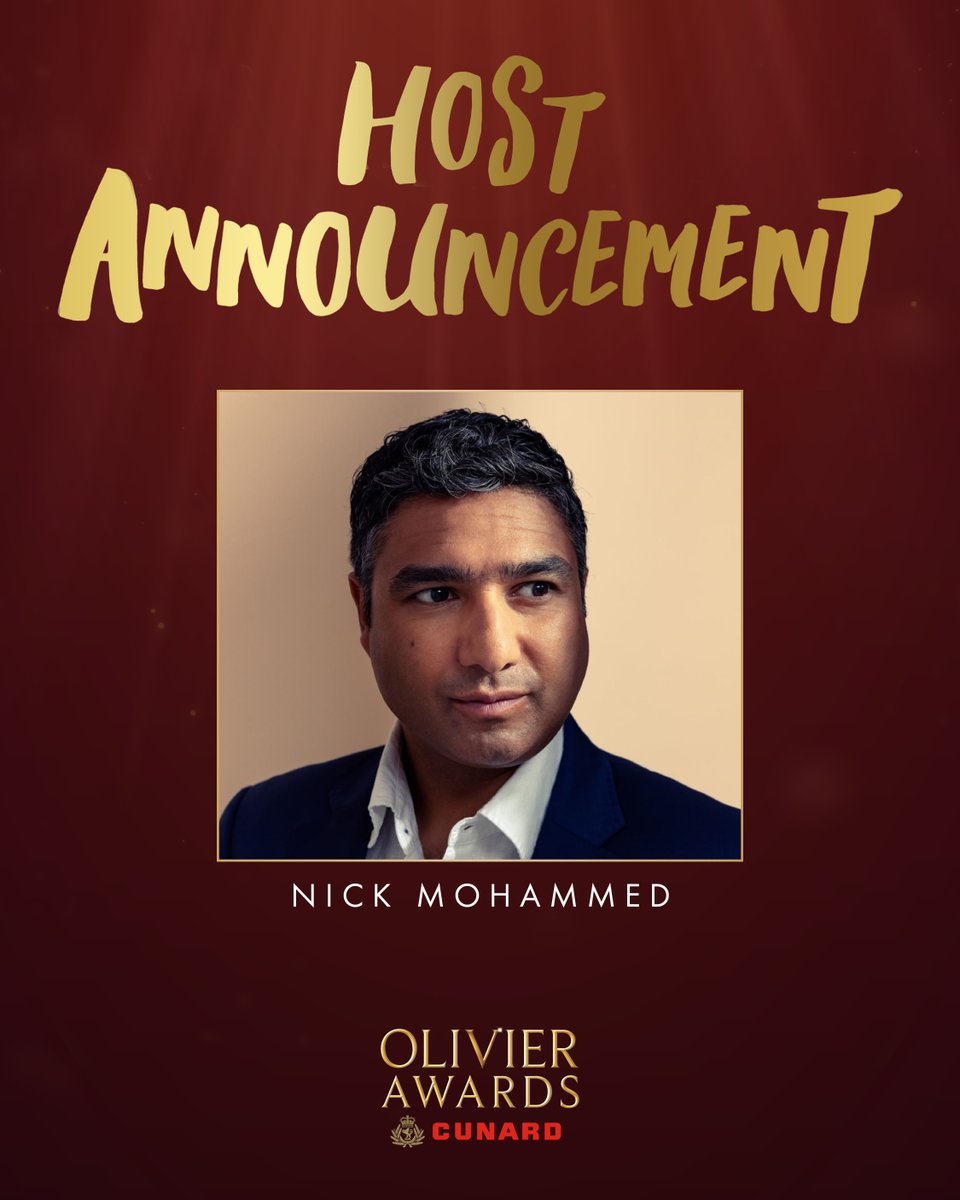It's time to welcome Nick Mohammed as your host of the Olivier Awards 2026 with cunardline ✨ The star of screen and stage will join us at the Royal Albert Hall on Sunday 12 April to celebrate 50 years of the awards.