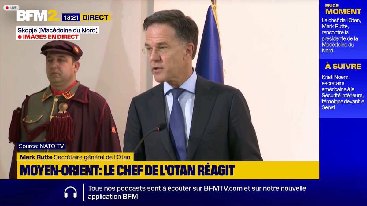 "L'Iran est proche d'acquérir une capacité nucléaire et de missiles balistiques. Ce qui représente une menace non seulement pour la région (...) mais aussi une menace existentielle pour Israël. Cela pose aussi une énorme menace pour nous en Europe", réagit le chef de l'Otan #BFM2