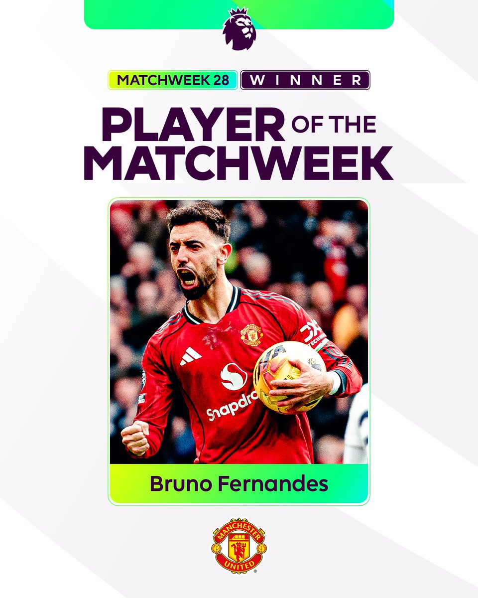 You have voted Manchester United's Bruno Fernandes as Player of the Matchweek for the FOURTH time this season! 🔴
