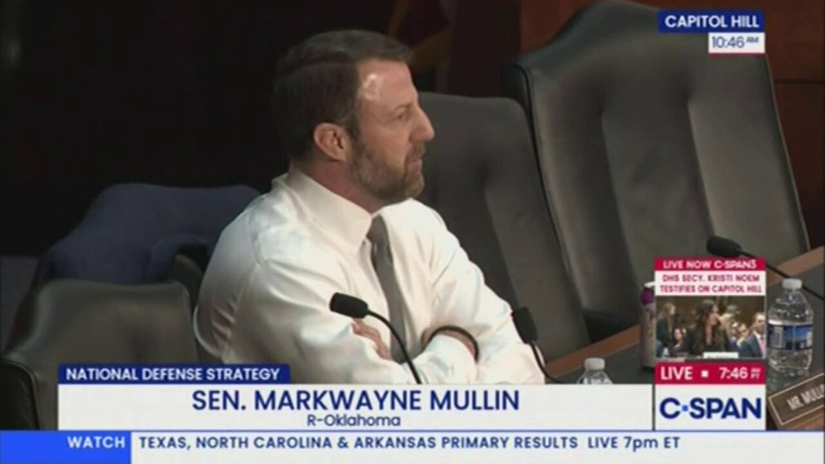 Senator Markwayne Mullin demands that everyone say thank you to President Trump for being a strong leader.