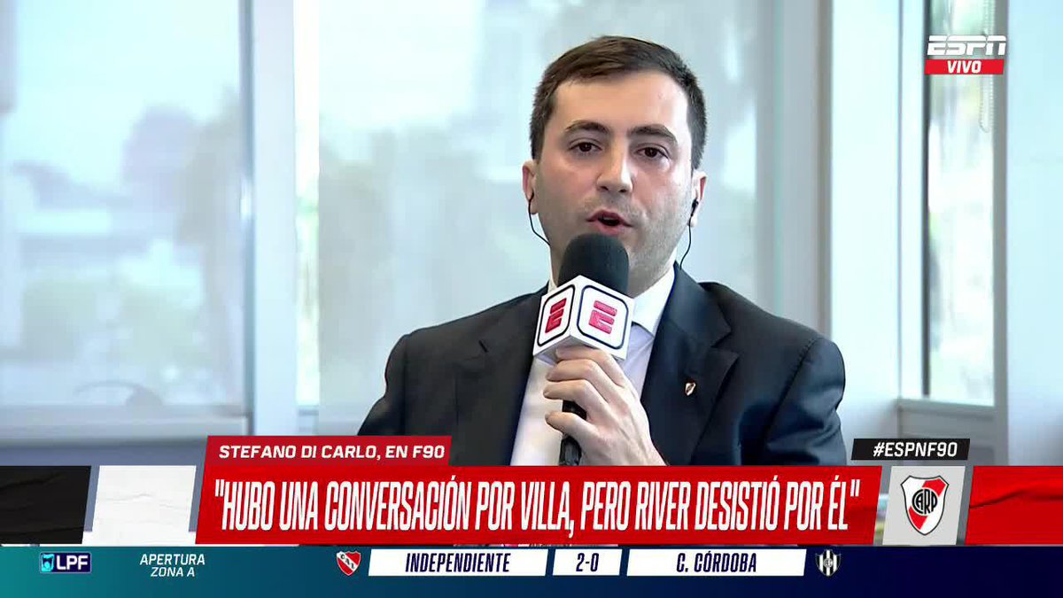 "NOS PROPUSIERON A VILLA Y SE CONCLUYÓ EN QUE NO" Stefano Di Carlo y la decisión de River de no contratar al delantero colombiano. ▶️ Mirá #ESPNF90 en el Plan Premium de #DisneyPlus