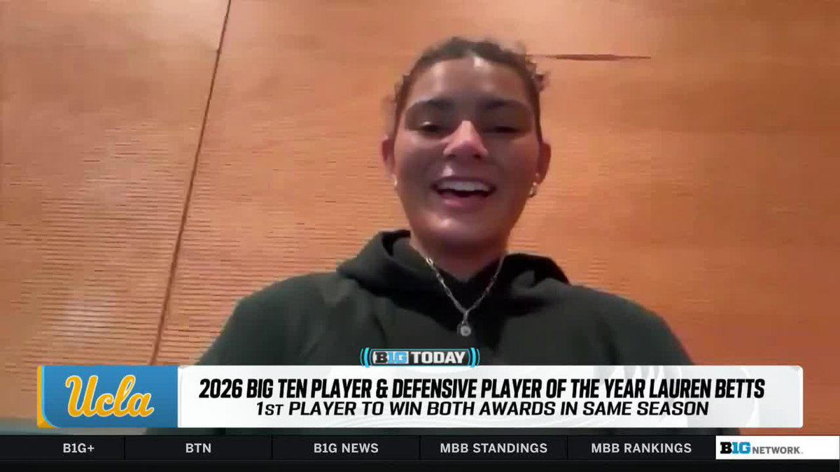 "It’s an honor. I’m truly in shock." UCLA Women's Basketball’s Lauren Betts reacts to becoming the first Big Ten Conference player to win both B1G POY and DPOY in the same season 🤩 #B1GToday