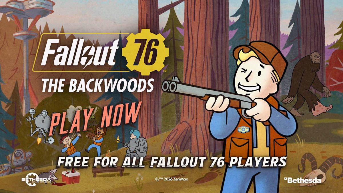 Many stories have been told about the legend of Bigfoot. Today, you will create your own! The Backwoods update for #Fallout76 is available now! Join Public Events to hunt down the legendary cryptid.
