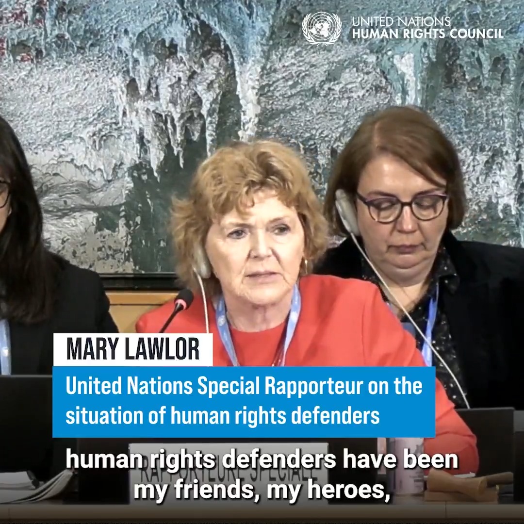 "Dear human rights defenders, "In your hearts lie the hope for humanity." Mary Lawlor' farewell message at the United Nations Human Rights Council. #HRC61