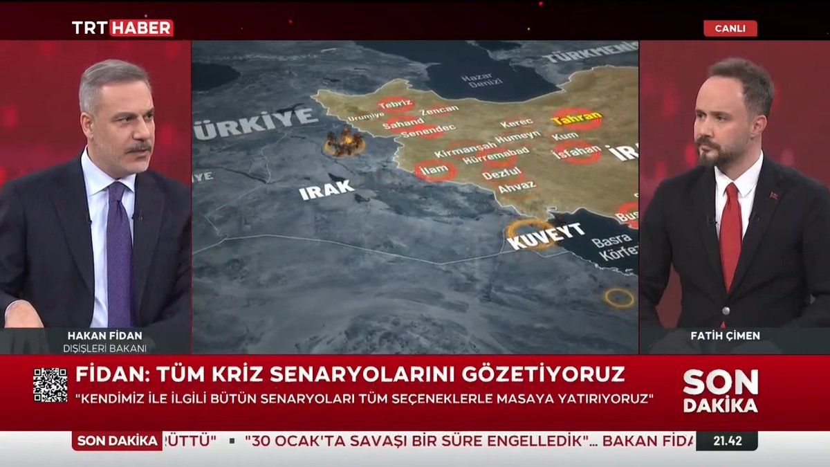 “Savaşın yayılma riski bizi endişelendiriyor” Dışişleri Bakanı Fidan: Saldırıya uğrayan ülkelerin cevap verme hakkını kullanması durumunda savaşın cephesinin iki taraflı genişlemesi konusunda bir değerlendirme var. Bu da bizim için ciddi bir problem.
