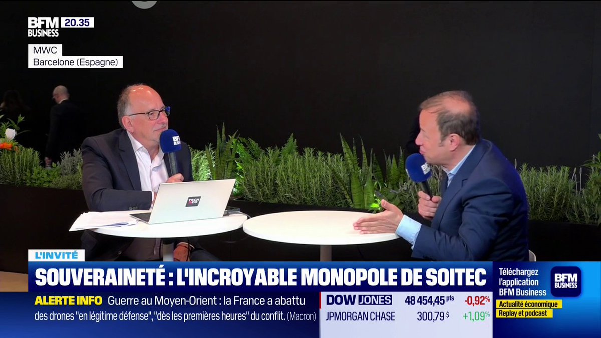 IA : Soitec veut réduire la consommation d'énergie "On est capable de fabriquer des composants qui interconnectent des serveurs entre eux, pour réduire le temps de latence et la consommation de l'énergie nécessaire à l'IA" 💬 Pierre Barnabé, DG de Soitec 🎙️ François Sorel