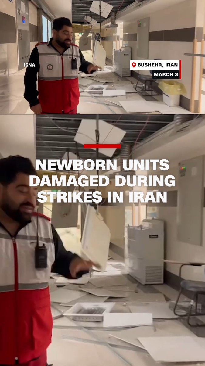 A newborn ward at the Shohada-ye Hastei Hospital was damaged following US and Israeli strikes in southern Iran on Tuesday, according to the Iranian Red Crescent. Follow live updates: