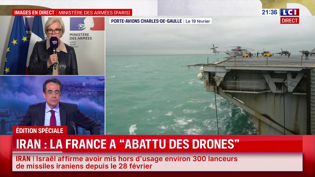Porte-avions Charles-de-Gaulle en Méditerranée : "On peut imaginer qu'en une dizaine de jour le Charles-de-Gaulle sera en Méditerranée, peut-être même huit jours", Catherine Vautrin, ministre des Armées détaille le déploiement des forces aériennes et navales ▶️ Darius Rochebin