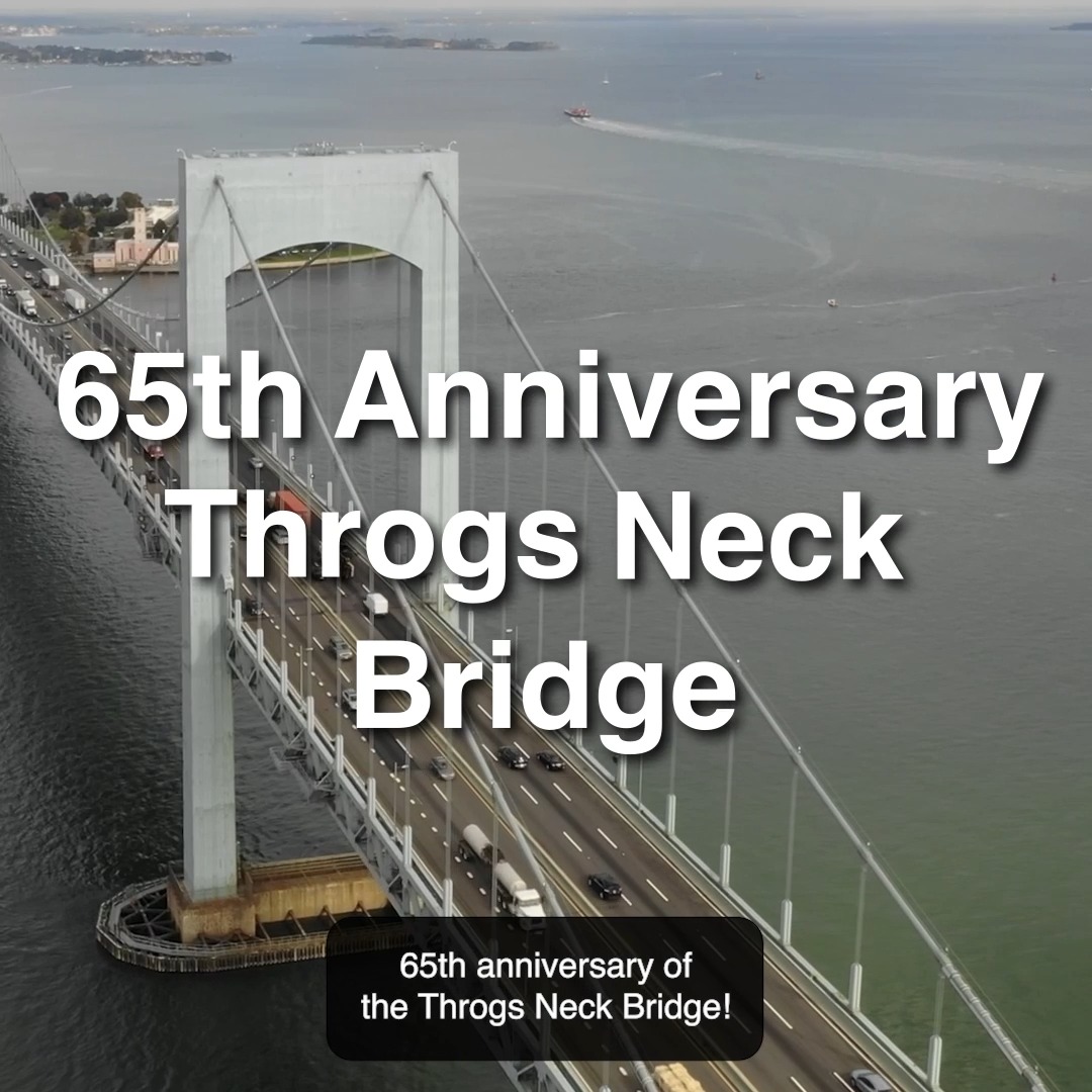 2026 marks the 65th anniversary of the Throgs Neck Bridge! This vital link between Queens and The Bronx has been open to the public since 1961. Want to learn more? Visit the special MTA Bridges and Tunnels display next to the New York Transit Museum store in Grand Central Terminal.